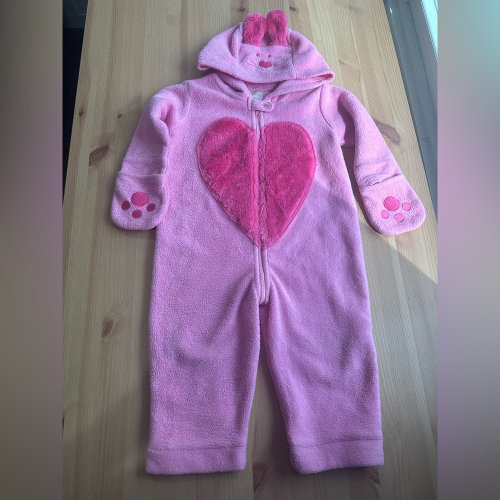 Pink Heart Fleece Baby One-Piece Hooded Romper
